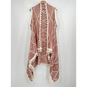 Cato Open Front Cardigan Women 22/24W Pink Sleeveless Waterfall Pom Tassel Knit